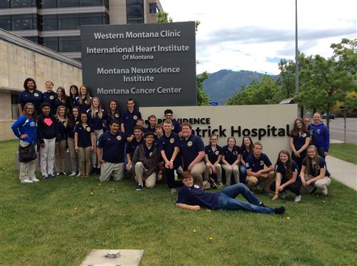 Photo of Health Science Academy Students Photo of Health Science Academy Students standing before the Providence St. Patrick Hospital sign.